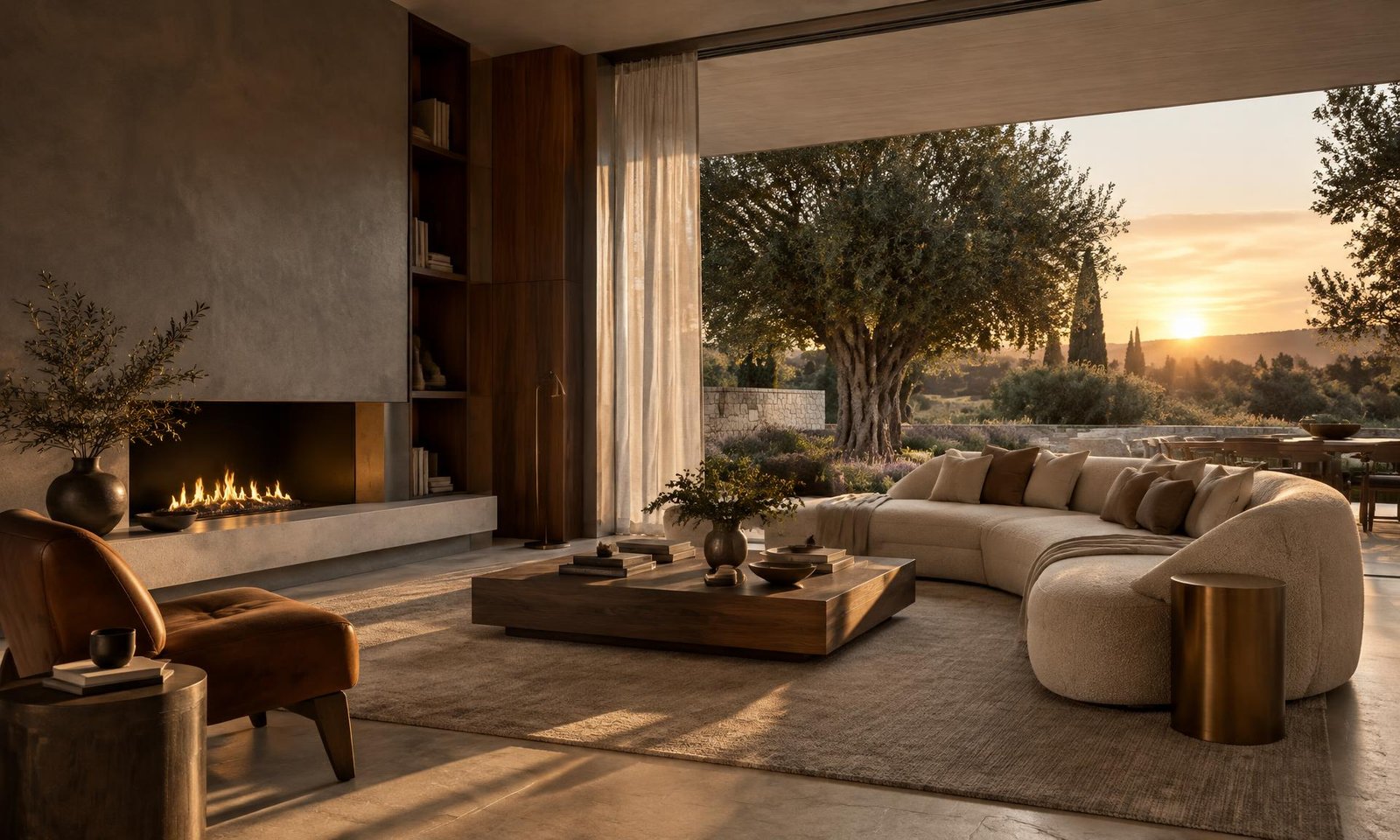 Luxurious contemporary living room opening to a garden
